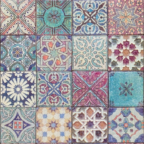 Tapeta ścienna na flizelinie AS 36205-1, Neue Bude, Wzór marokański, płytki, terakota, kolorowa, turkusowa, różowa