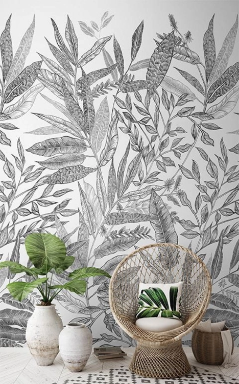 One roll One motif JF6101 Tapeta ścienna Grandeco-MURAL, liście, rośliny, botanika