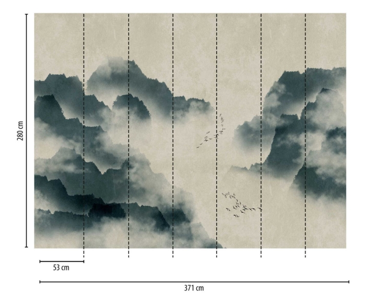 Metropolitan Stories The Wall 38246-1 Tapeta ścienna AS-MURAL, mgła, góry, ptaki