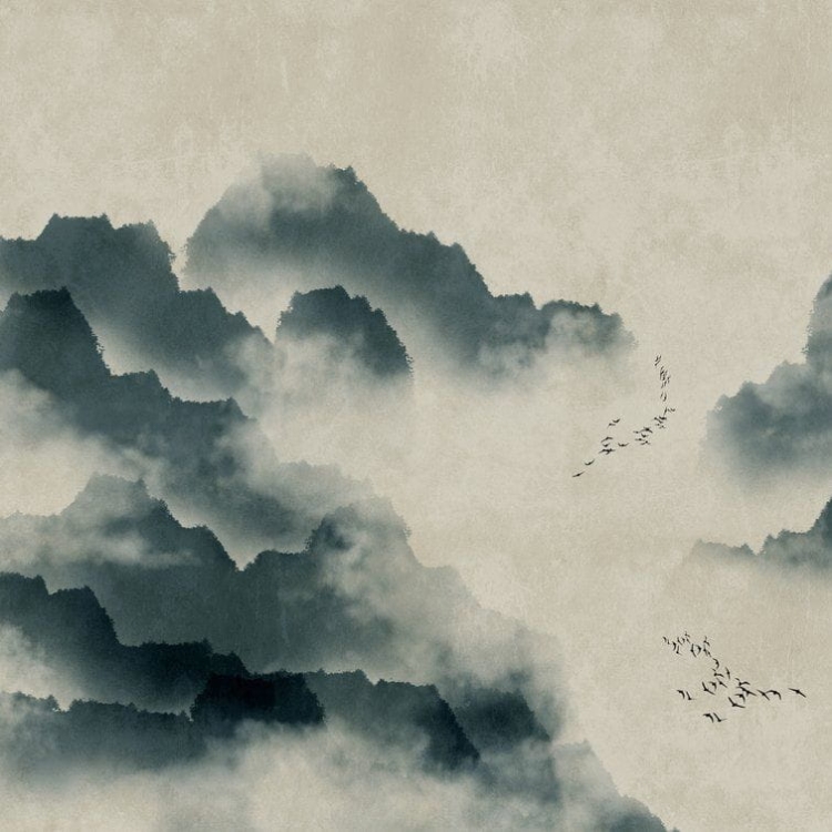 Metropolitan Stories The Wall 38246-1 Tapeta ścienna AS-MURAL, mgła, góry, ptaki