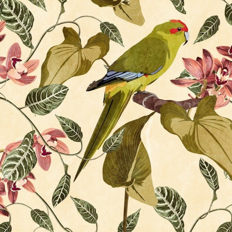Metropolitan Stories The Wall 38244-1 Tapeta ścienna AS-MURAL, liście, kwiaty, papugi