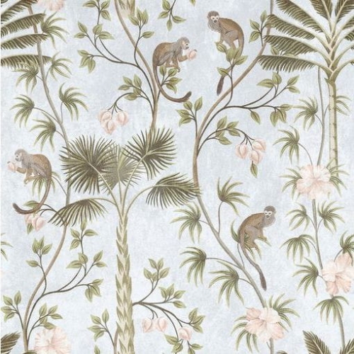 Metropolitan Stories The Wall 38231-1 Tapeta ścienna AS-MURAL, liście, kwiaty, drzewa, małpki