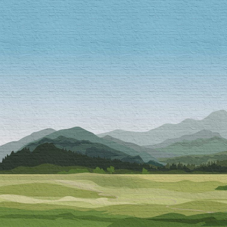 Metropolitan Stories The Wall 38298-1 Tapeta ścienna AS-MURAL, cegła, pejzaż, góry