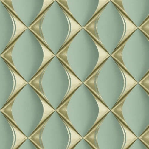 Tapeta AS My Home. My Spa. 38691-3 , wzór geometryczny, romby 3D, metalic, zielono - złoty