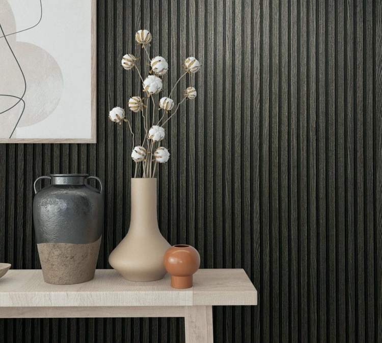 Tapeta ścienna Marburg Botanica 33961, czarne lamele, deski 3D