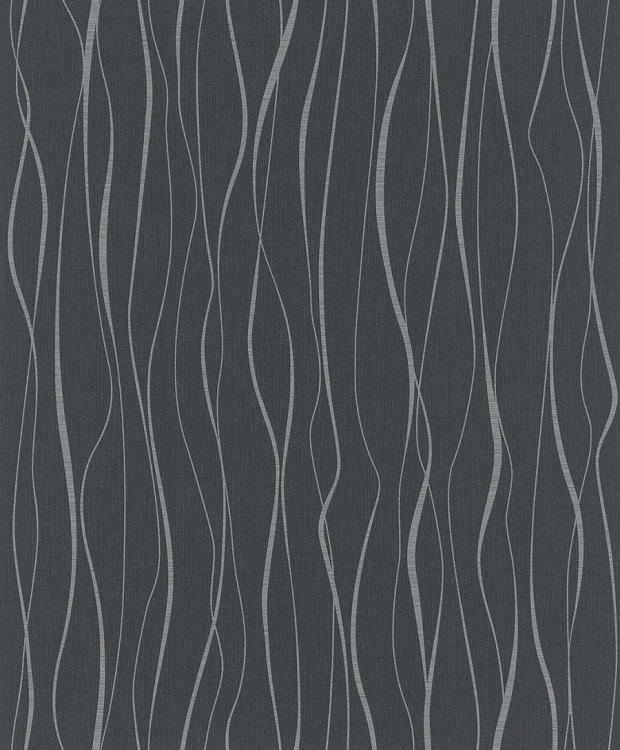 Tapeta ścienna IVY Marburg 82321 Novamur, czarno srebrna, fale, wzór geometryczny