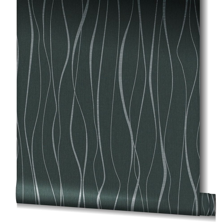 Tapeta ścienna IVY Marburg 82321 Novamur, czarno srebrna, fale, wzór geometryczny