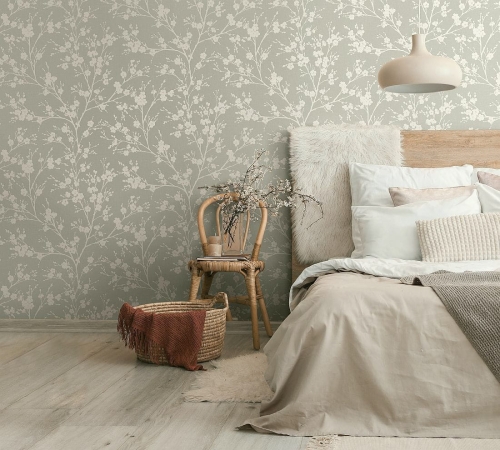 Tapeta ścienna IVY Marburg 82314 Novamur, jasnobeżowe kwiaty, gałązki wiśni