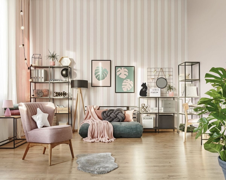 Tapeta IVY Marburg 82305, 82305, pasy biało różowe