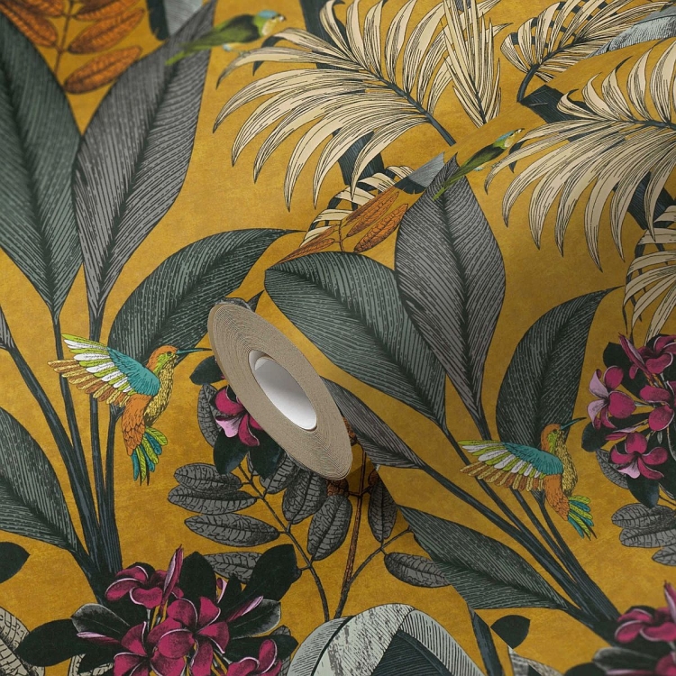 Pint Walls 38738-1 Tapeta ścienna AS, botanika, liście palmy, kwiaty, koliber