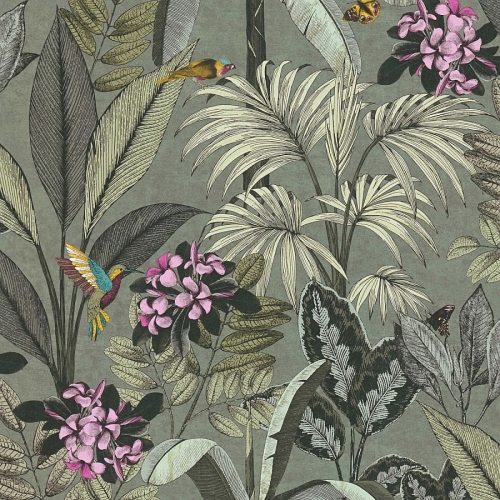 Pint Walls 38738-2 Tapeta ścienna AS, botanika, liście palmy, kwiaty, koliber