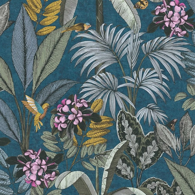 Pint Walls 38738-3 Tapeta ścienna AS, botanika, liście palmy, kwiaty, koliber