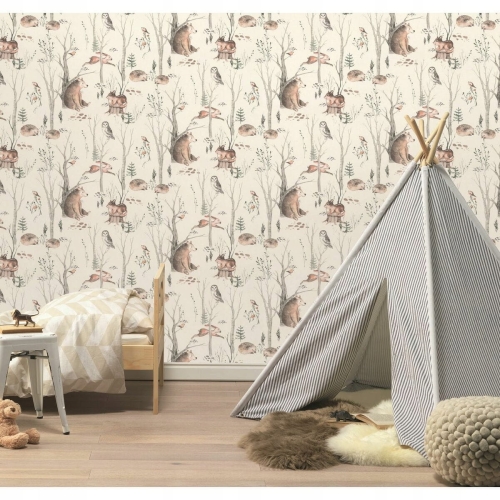 Tapeta-dziecieca-lesne-zwierzatka-las-flizelina-EAN-GTIN-4000441300048.jpg do pokoju dziecięcego