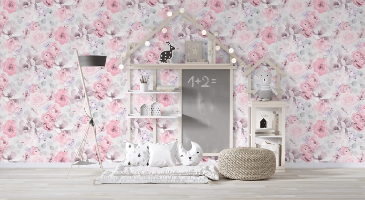 Tapeta ścienna duże kwiaty 3D, szary, różowy, 511220, Sintra, winyl na flizelinie