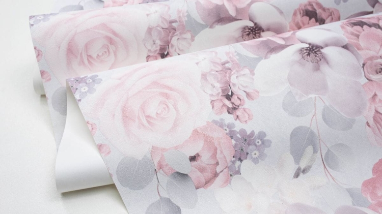 Tapeta ścienna duże kwiaty 3D, szary, różowy, 511220, Sintra, winyl na flizelinie