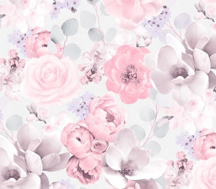 Tapeta ścienna duże kwiaty 3D, szary, różowy, 511220, Sintra, winyl na flizelinie