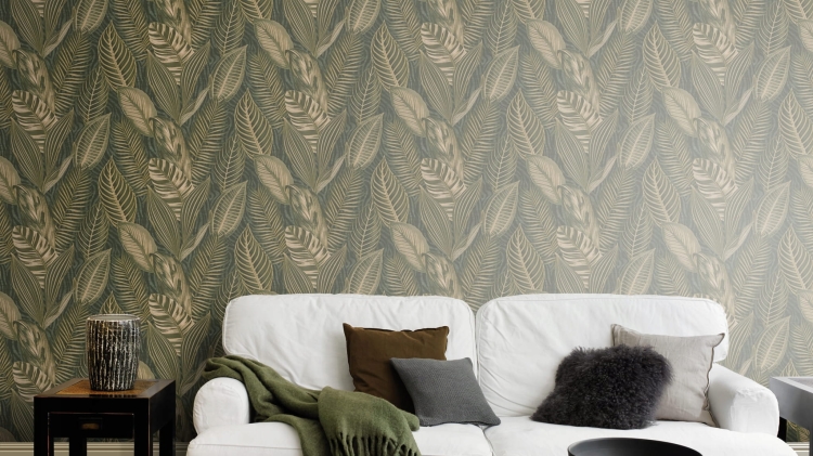 Rasch 751826 Tapeta ścienna botaniczna, liście, butelkowa zieleń
