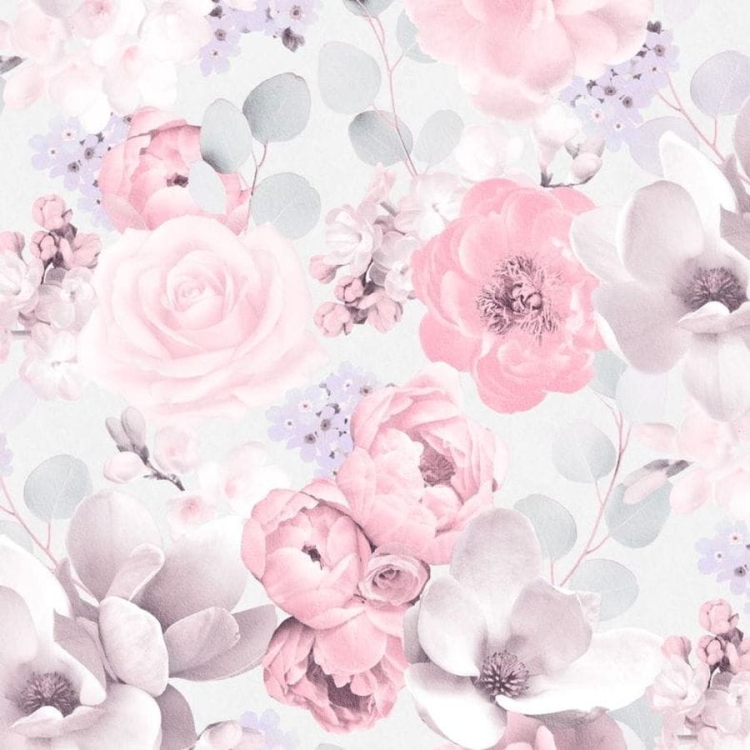 Tapeta 511220 Sintra winylowa na flizelinie kwiaty róże magnolia 3D różowy szary do sypialni romantyczna