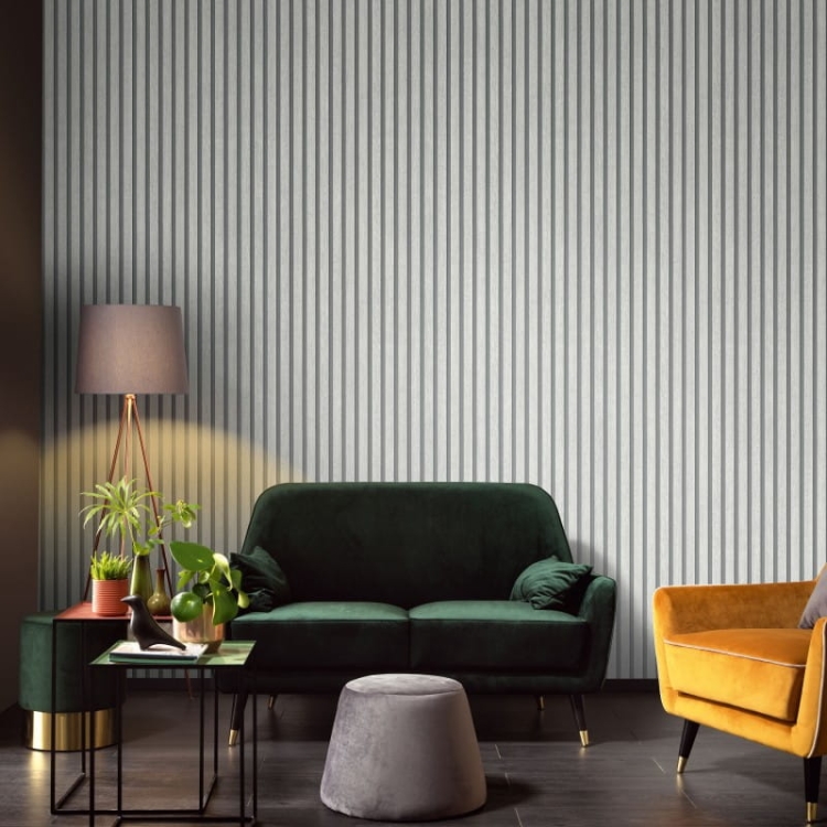 tapeta-10400-31 ścienna na flizelinie Erismann  szare lamele 3D aranżacja