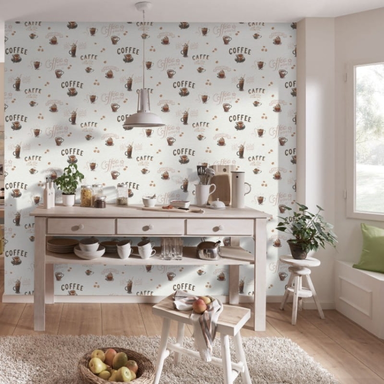 Tapeta 10410-14 tapeta ścienna do kuchni na flizelinie biała Coffee Cafe Kawa