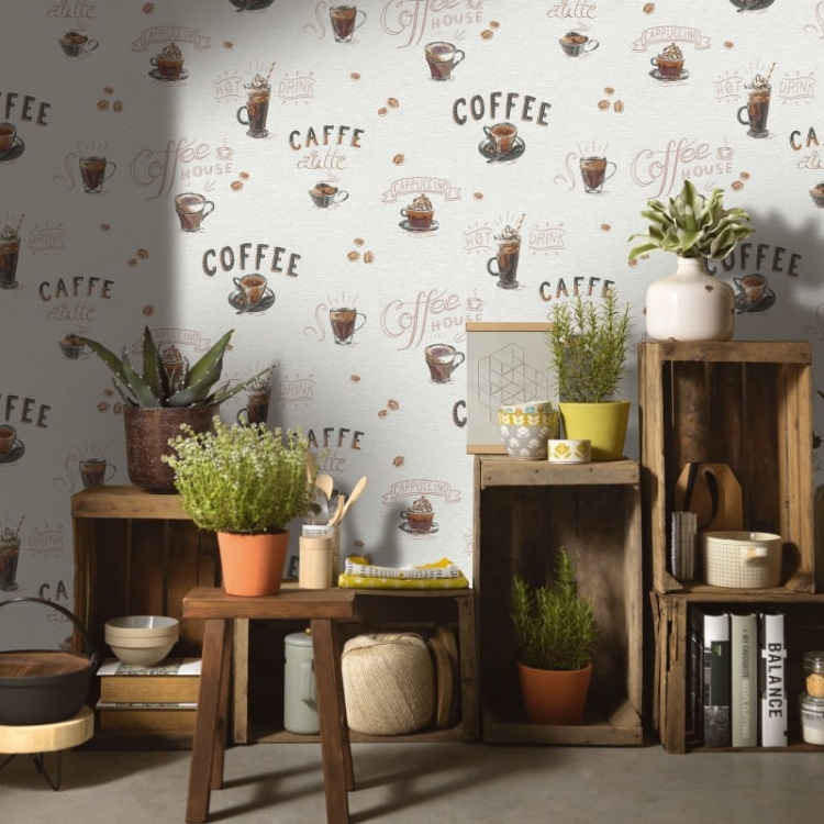 Tapeta 10410-14 tapeta ścienna do kuchni na flizelinie biała Coffee Cafe Kawa
