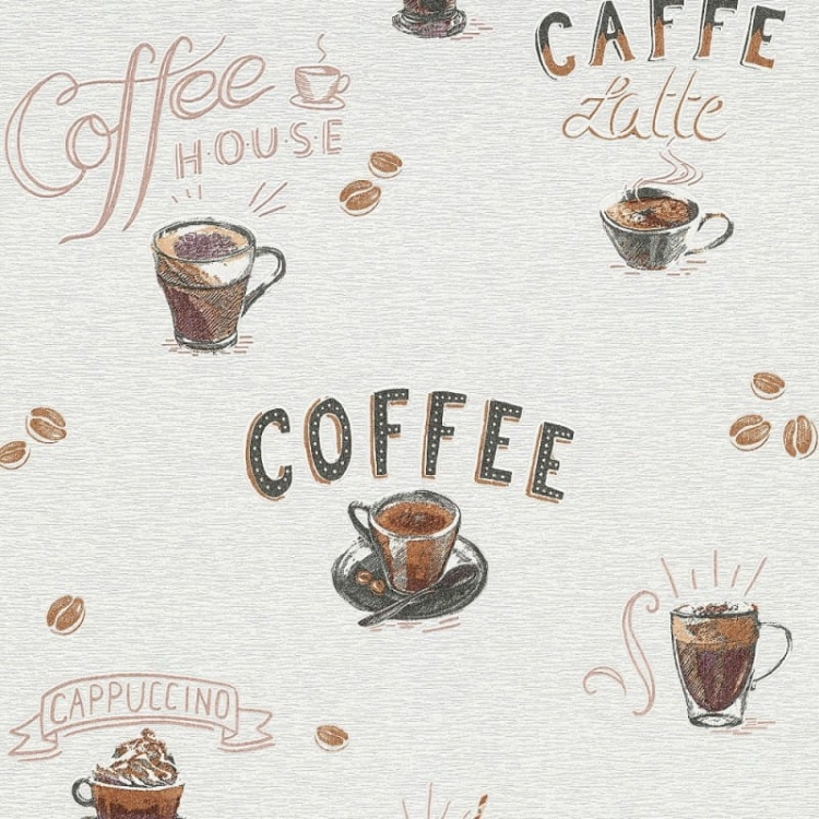 Tapeta 10410-14 tapeta ścienna do kuchni na flizelinie biała Coffee Cafe Kawa