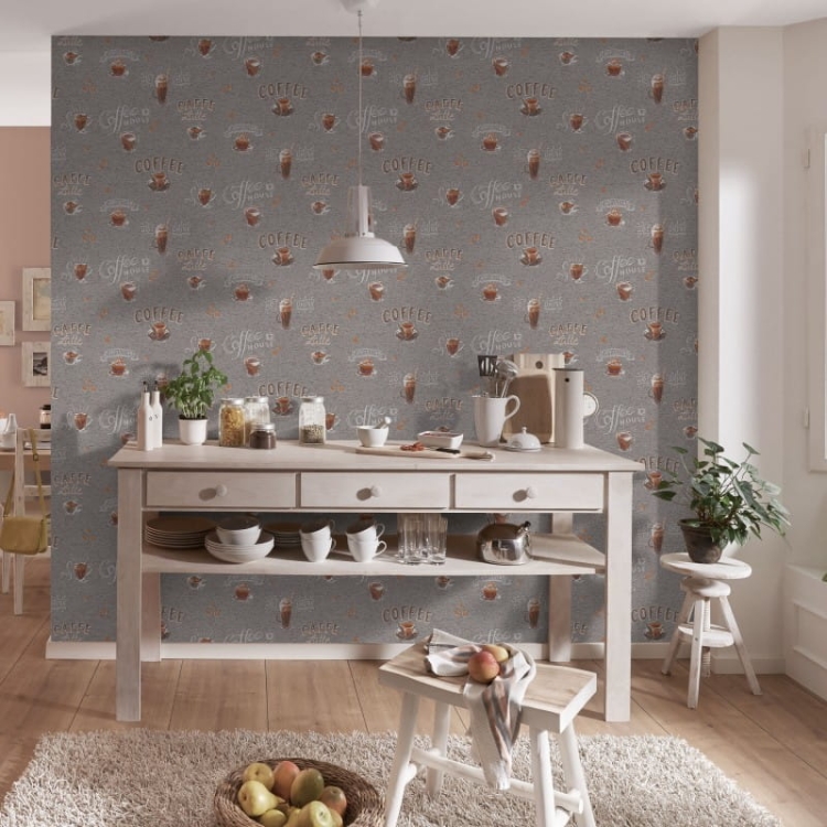 Tapeta 10410-47 tapeta ścienna do kuchni na flizelinie szara Coffee Cafe Kawa