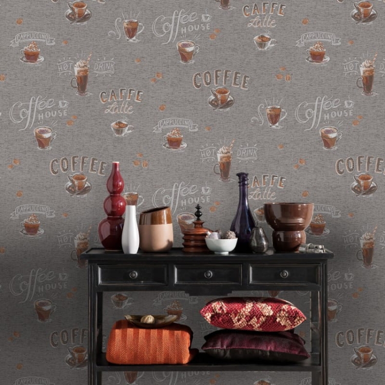 Tapeta 10410-47 tapeta ścienna do kuchni na flizelinie szara Coffee Cafe Kawa