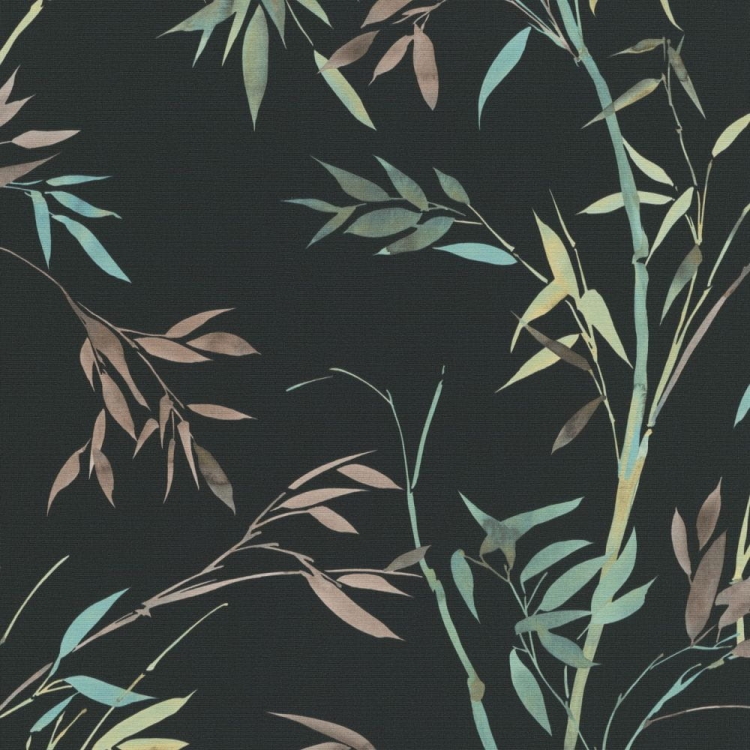 TAPETA-10388-15-Martinique do pokoju, czarna w zielone i brązowe liście bambusa Erismann
