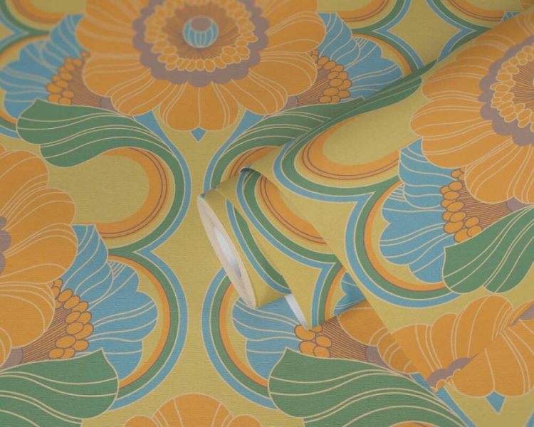 Retro Chic 39530-1 Tapeta ścienna AS Kwiaty żółty niebieski