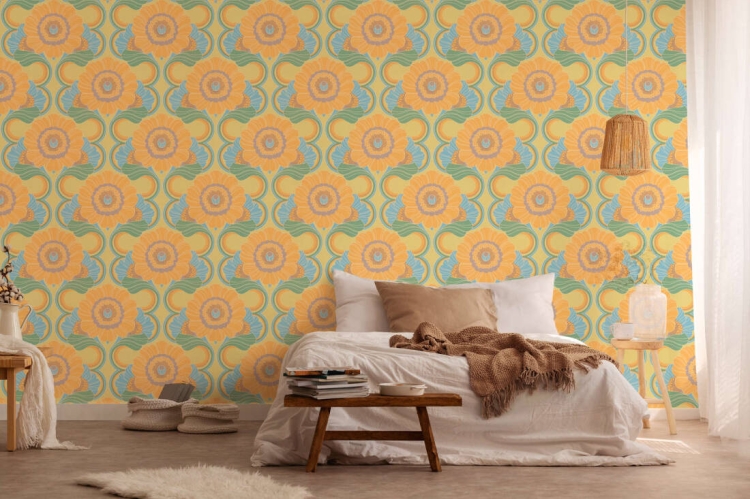 Retro Chic 39530-1 Tapeta ścienna AS Kwiaty żółty niebieski