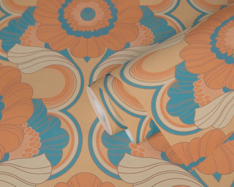 Retro Chic 39530-2 Tapeta ścienna AS Kwiaty pomarańczowe