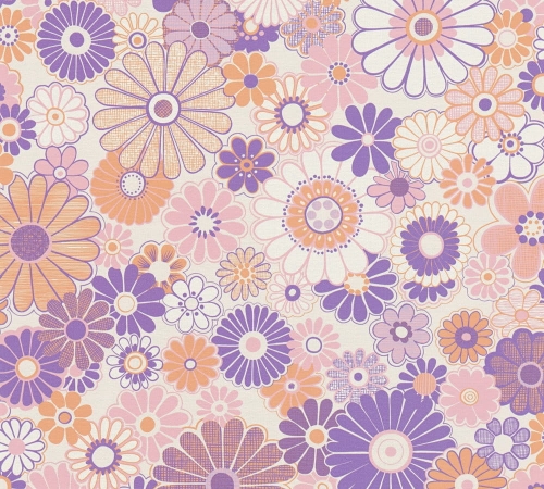 Retro Chic 39535-1 Tapeta ścienna AS Kwiaty różowo fioletowe