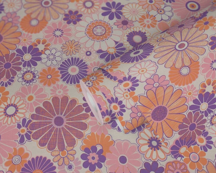 Retro Chic 39535-1 Tapeta ścienna AS Kwiaty różowo fioletowe