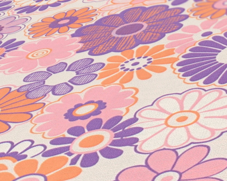 Retro Chic 39535-1 Tapeta ścienna AS Kwiaty różowo fioletowe