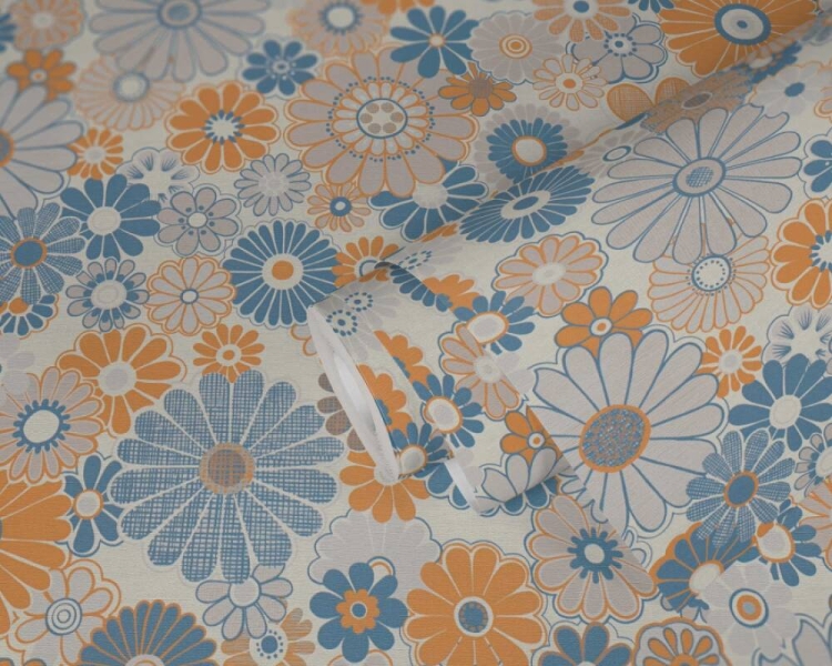 Retro Chic 39535-2 Tapeta ścienna AS Kwiatki żółto niebieskie