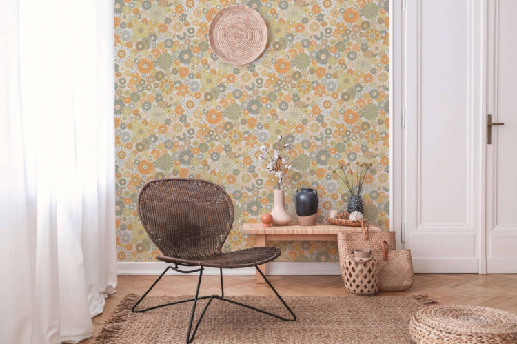 Retro Chic 39535-3 Tapeta ścienna AS Kwiatki żółte