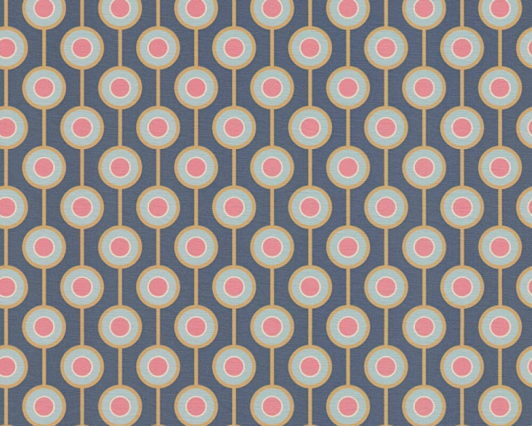 Retro Chic 39537-1 Tapeta ścienna AS Wzór geometryczny granatowo różowy kółka