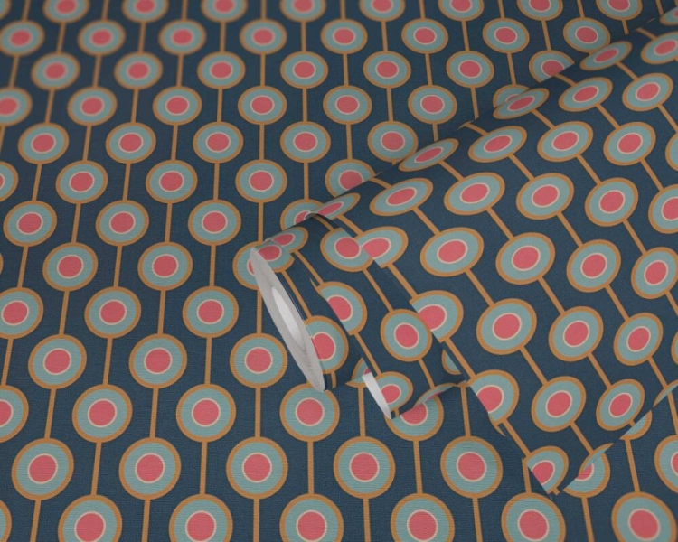 Retro Chic 39537-1 Tapeta ścienna AS Wzór geometryczny granatowo różowy