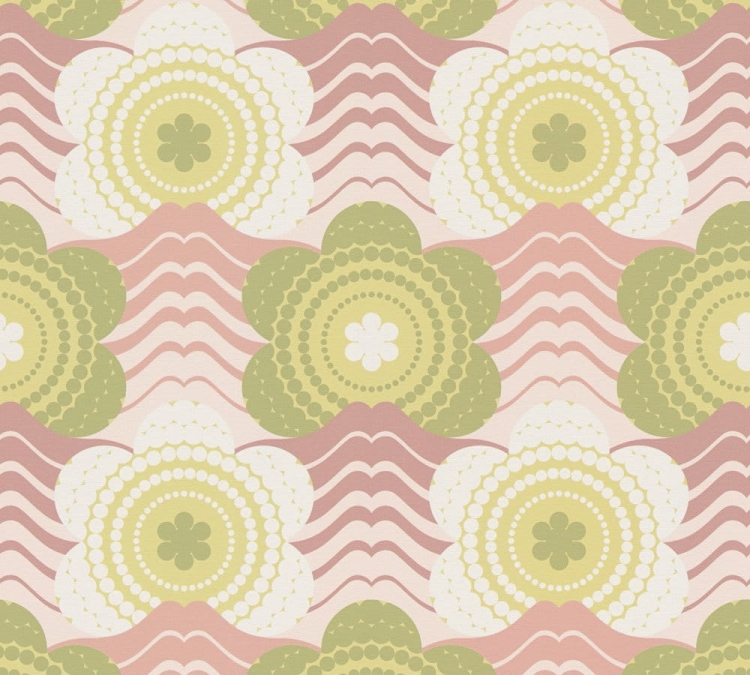Retro Chic 39539-1 Tapeta ścienna AS Kwiatki zielono różowe