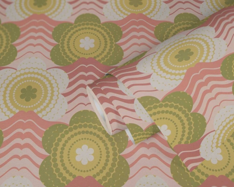 Retro Chic 39539-1 Tapeta ścienna AS Kwiatki zielono różowe