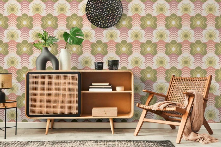 Retro Chic 39539-1 Tapeta ścienna AS Kwiatki zielono różowe