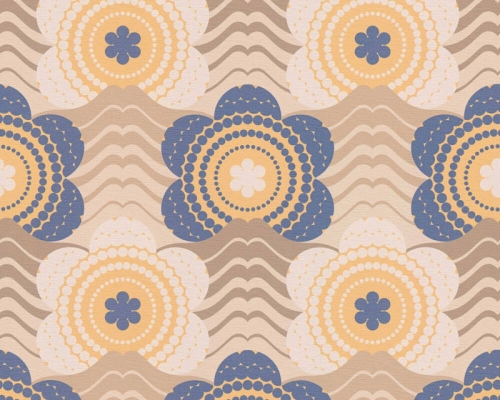 Retro Chic 39539-2 Tapeta ścienna AS Kwiatki niebiesko brązowe pomarańczowe