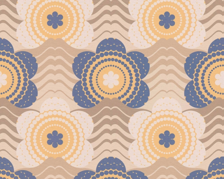 Retro Chic 39539-2 Tapeta ścienna AS Kwiatki niebiesko brązowe pomarańczowe