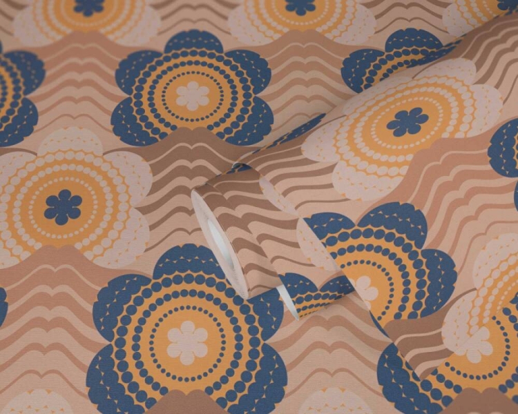 Retro Chic 39539-2 Tapeta ścienna AS Kwiatki niebiesko brązowe