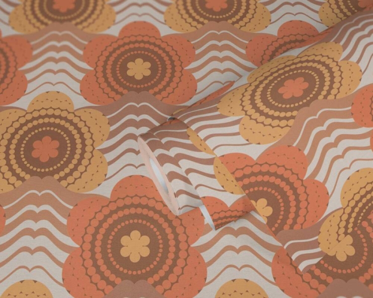 Retro Chic 39539-3 Tapeta ścienna AS Kwiatki pomarańczowe ceglaste