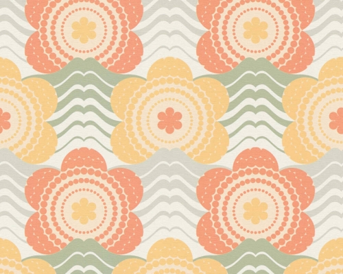 Retro Chic 39539-4 Tapeta ścienna AS Kwiatki pomarańczowe szałwiowe żółte