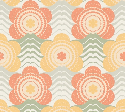 Retro Chic 39539-4 Tapeta ścienna AS Kwiatki pomarańczowe szałwiowe żółte