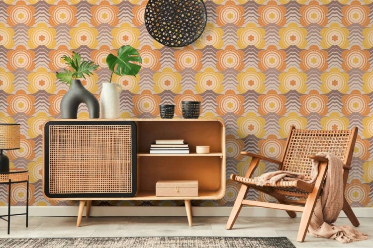 Retro Chic 39539-5 Tapeta ścienna AS Kwiatki pomarańczowe