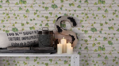 Elements 31942-1 Tapeta ścienna AS, tapeta na flizelinie biała cegła z bluszczem, do pokoju, kuchni, przedpokoju, mur ceglany 3D, bielona cegła